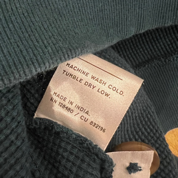 PACT Organic Cotton Waffle Knit Henley Sweater Large Teal Long Sleeve - Picture 7 of 7